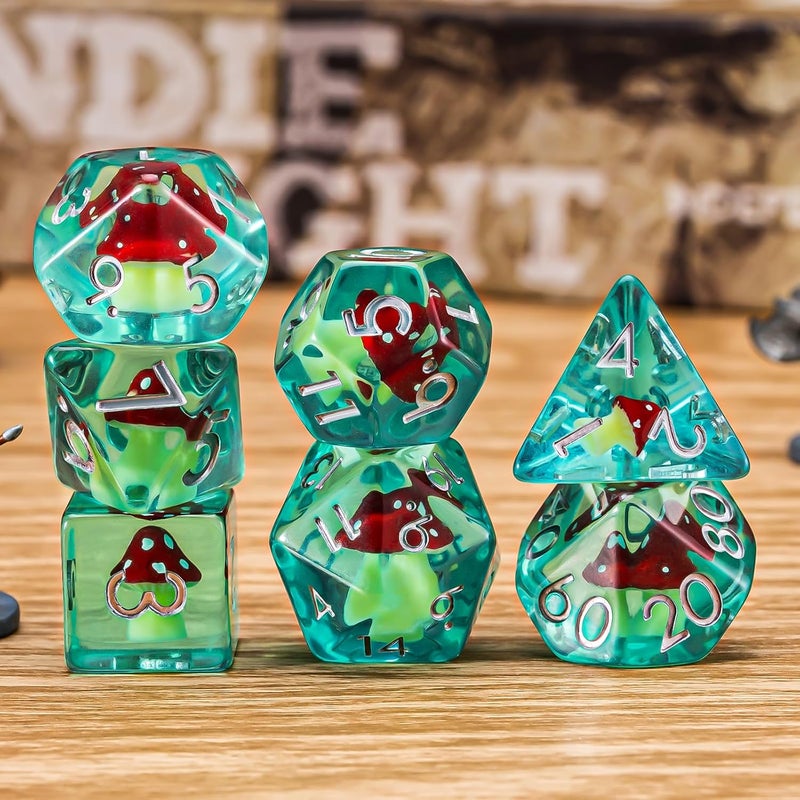 weyano DND Resin Mushroom Dice Set, D&D Polyhedral Dice for Dungeons and Dragons RPG, MTG Role Playing Games D and D Dice 7pc D20 D12 D10 D8 D6 D4 for Ages 15 and Up - Image 3